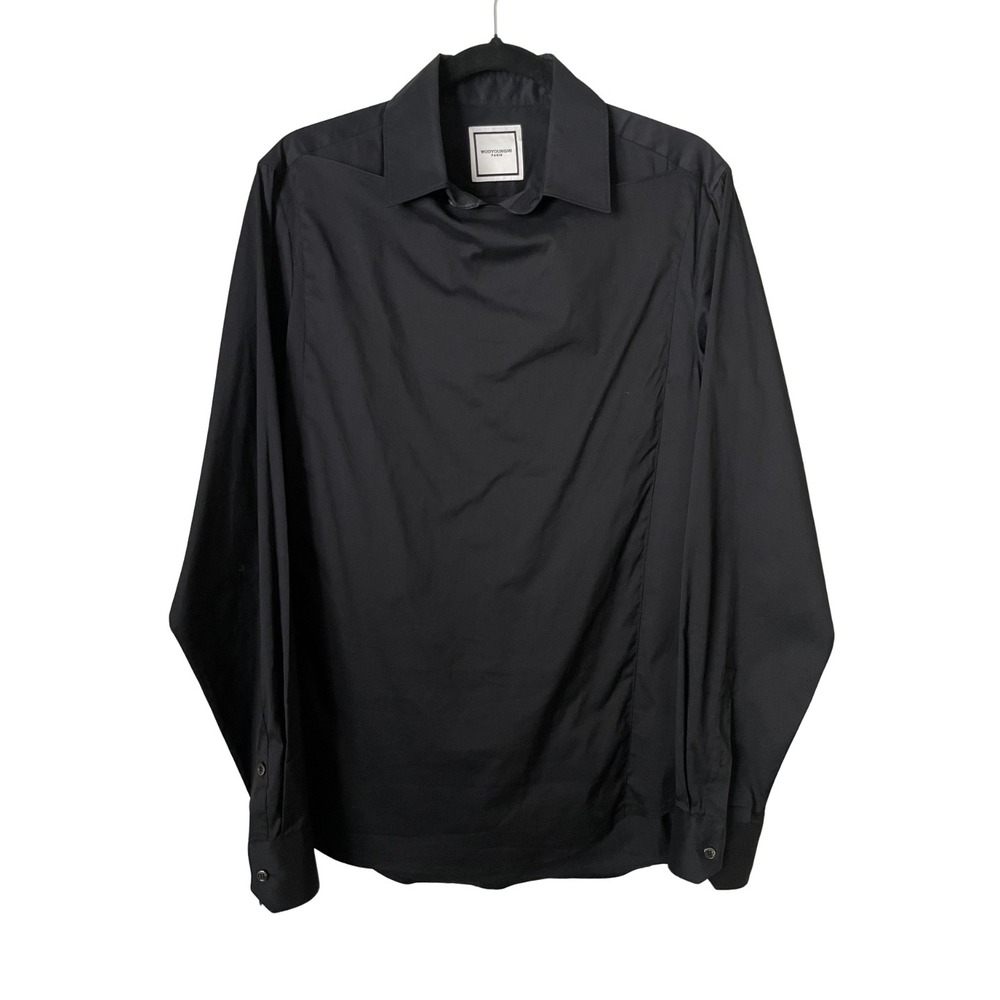 Wooyoungmi Paris Shirt Mens US 48 Black Hidden Placket Button Up Utility Minimal